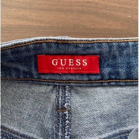 Guess Ultra High Waist Distressed Denim Blue Shorts 28 Distressed With Stretch - Picture 12 of 13